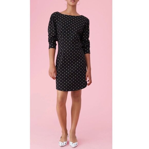 Rebecca Taylor Mini Dress Small Black Long Sleeve Shift Cotton Polka Dot 90s - Picture 2 of 8